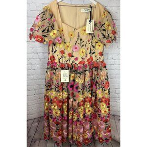 NWT JESSAKAE Women's Beige Yellow Red English Garden Dress Tulle Lace Size 3X